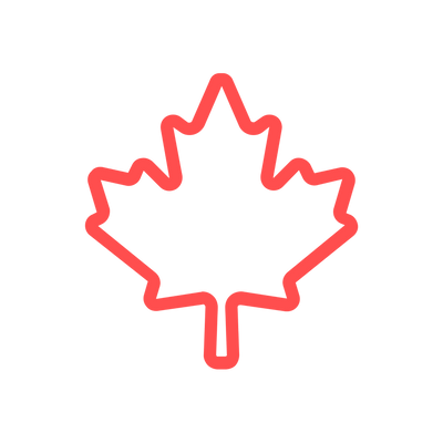 Red outline of a maple leaf on a white background