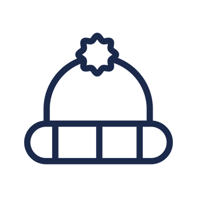 Navy blue icon of a winter beanie with pom-pom on a white background